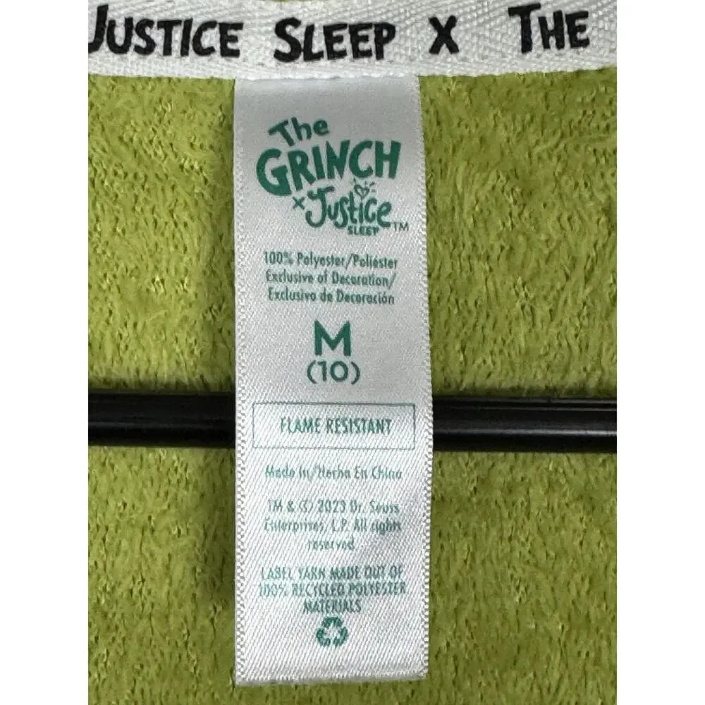 Justice Sleep The Grinch One Piece Green Pajamas Christmas Costume Youth M 10‎